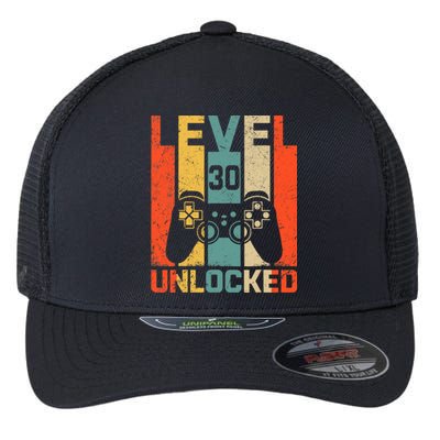 Retro Vintage 30th Birthday Gamer Level 30 Unlocked Flexfit Unipanel Trucker Cap