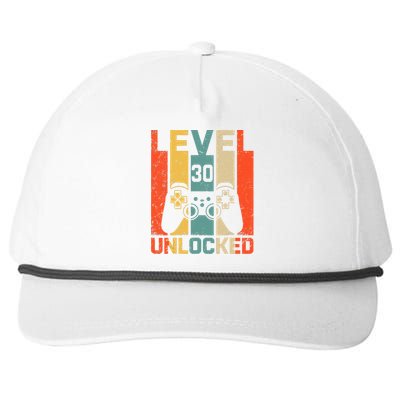 Retro Vintage 30th Birthday Gamer Level 30 Unlocked Snapback Five-Panel Rope Hat