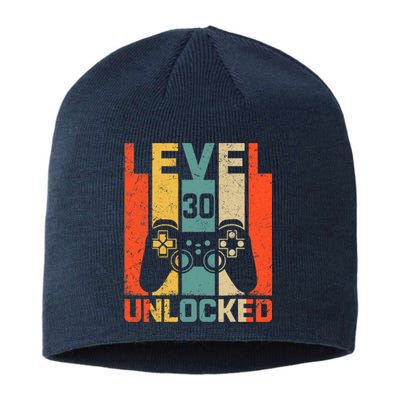 Retro Vintage 30th Birthday Gamer Level 30 Unlocked Sustainable Beanie