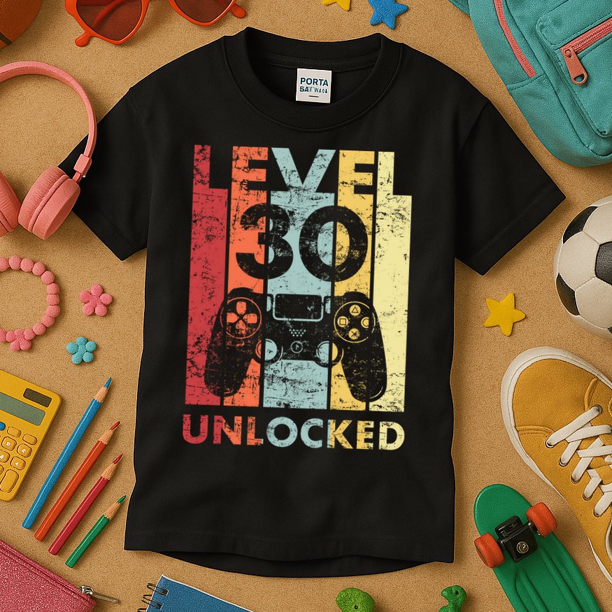 Retro Vintage 30th Birthday 30 Years Old For Men, Women, Boys, Girls, Game Lover Kids T-Shirt