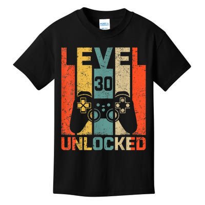 Retro Vintage 30th Birthday Gamer Level 30 Unlocked Kids T-Shirt