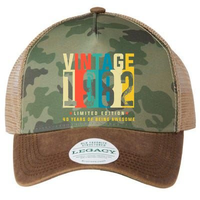 Retro Vintage 40th Birthday Legendary Since 1982 Legacy Tie Dye Trucker Hat