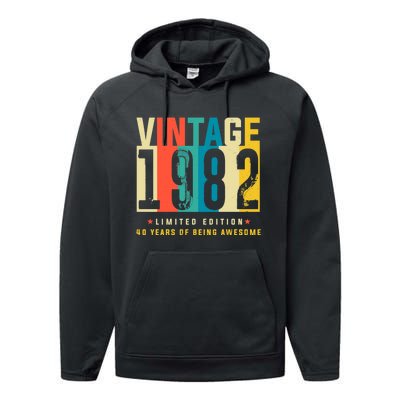 Retro Vintage 40th Birthday Legendary Since 1982 Performance Fleece Hoodie