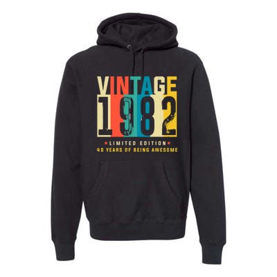 Retro Vintage 40th Birthday Legendary Since 1982 Premium Hoodie