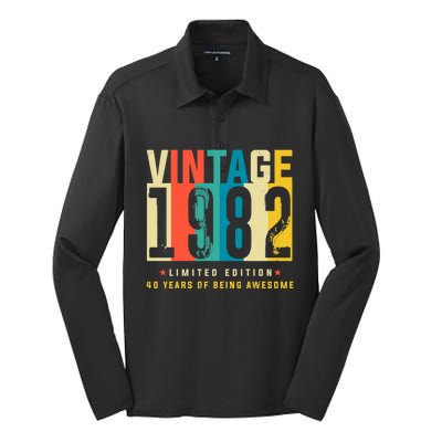 Retro Vintage 40th Birthday Legendary Since 1982 Silk Touch Performance Long Sleeve Polo