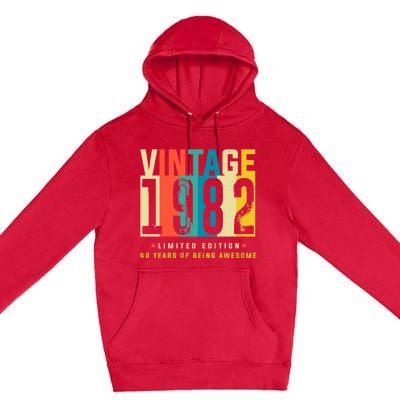 Retro Vintage 40th Birthday Legendary Since 1982 Premium Pullover Hoodie