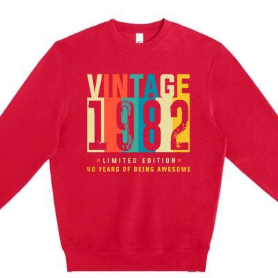 Retro Vintage 40th Birthday Legendary Since 1982 Premium Crewneck Sweatshirt