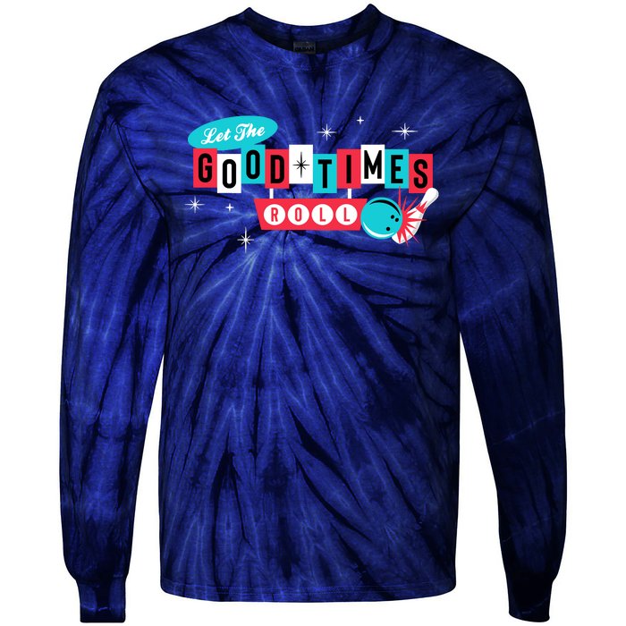 Retro Vintage 50S 60S Bowling Let The Good Times Roll Tie-Dye Long Sleeve Shirt