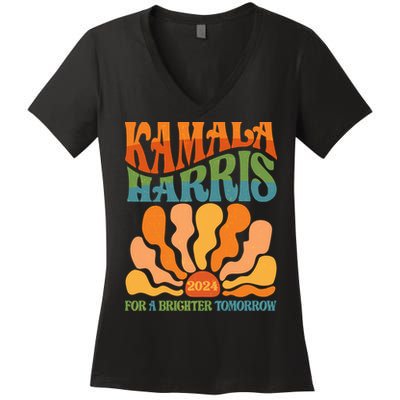 Retro Vintage 60s Sun Floral Kamala Harris 2024 For A Brighter Tomorrow Women's V-Neck T-Shirt
