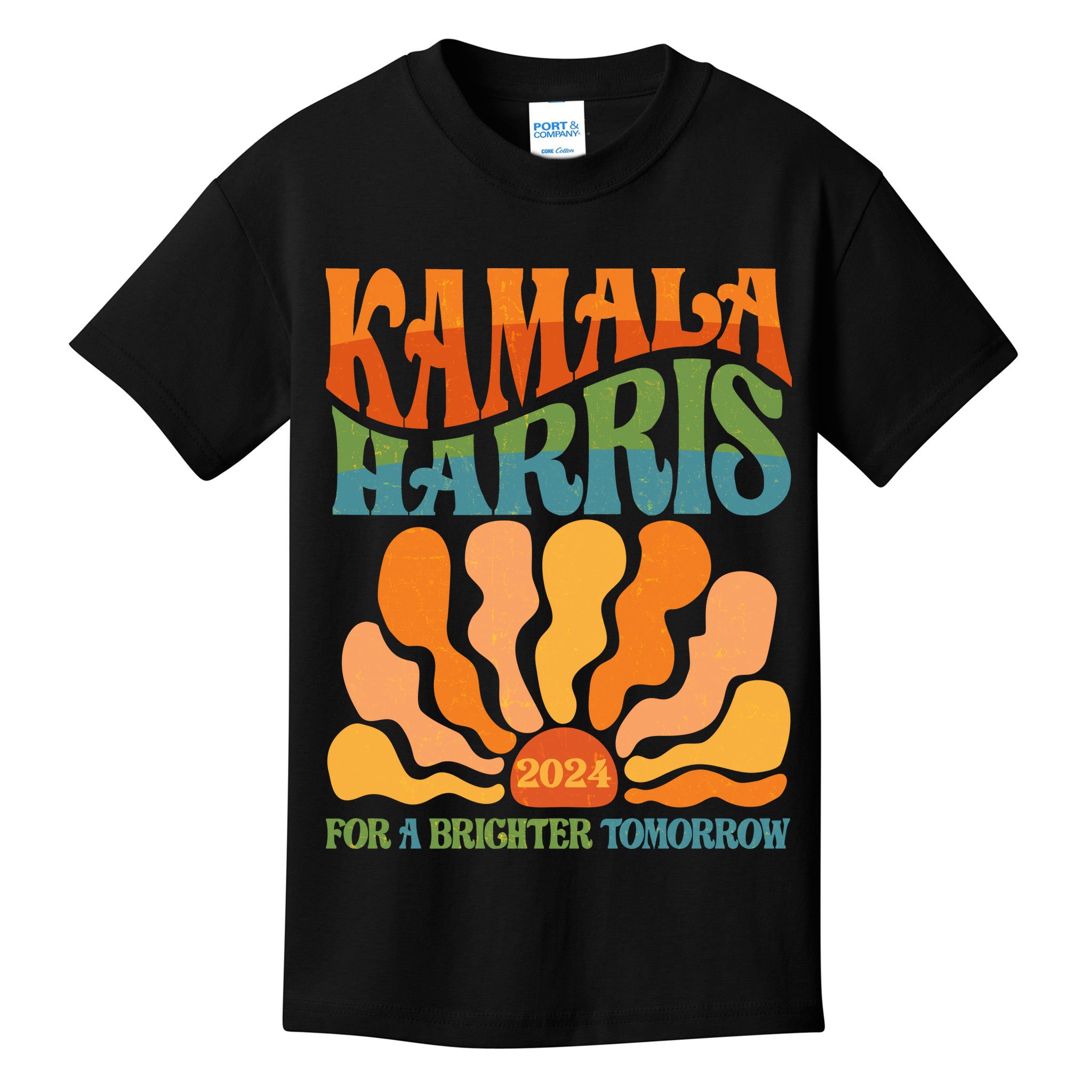 Retro Vintage 60s Sun Floral Kamala Harris 2024 For A Brighter Tomorrow Kids T-Shirt
