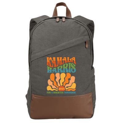 Retro Vintage 60s Sun Floral Kamala Harris 2024 For A Brighter Tomorrow Cotton Canvas Backpack