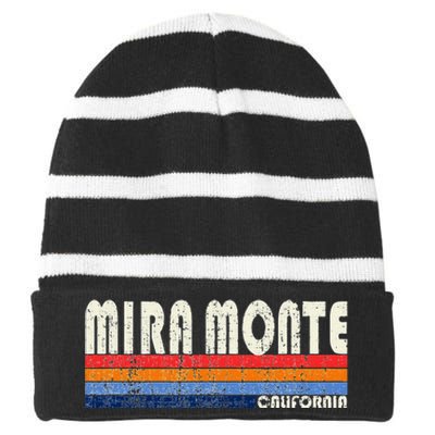 Retro Vintage 70s 80s Style Mira Monte Ca Striped Beanie with Solid Band