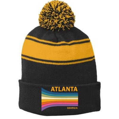 Retro Vintage 70s Atlanta Georgia Stripe Pom Pom Beanie