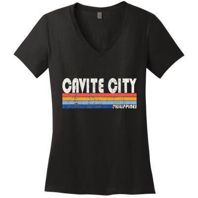 Retro Vintage 70s 80s Style Cavite City Philippines Women's V-Neck T-Shirt