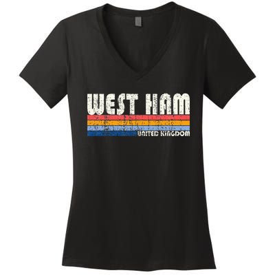 Retro Vintage 70s 80s Style West Ham United Kingdom Women's V-Neck T-Shirt