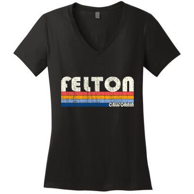 Retro Vintage 70s 80s Style Felton Ca Women's V-Neck T-Shirt
