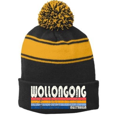 Retro Vintage 70s 80s Style Wollongong Australia Stripe Pom Pom Beanie