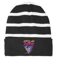 Retro Vintage 80s Apres Ski Patrol Striped Beanie with Solid Band