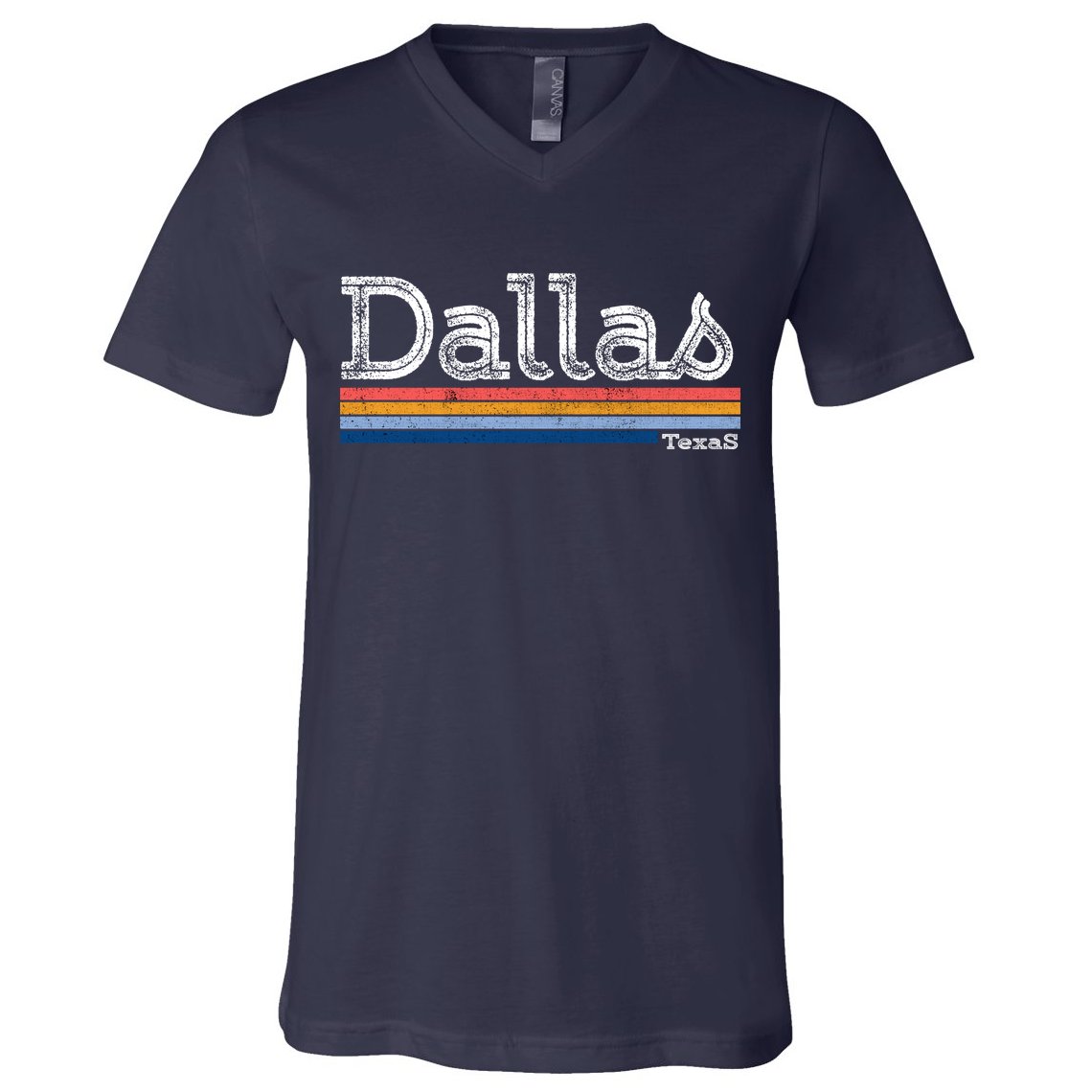 Retro Vintage 80s Style Dallas Texas Logo V-Neck T-Shirt