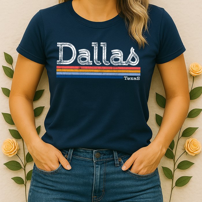 Retro Vintage 80s Style Dallas Texas Logo Womens T-Shirt