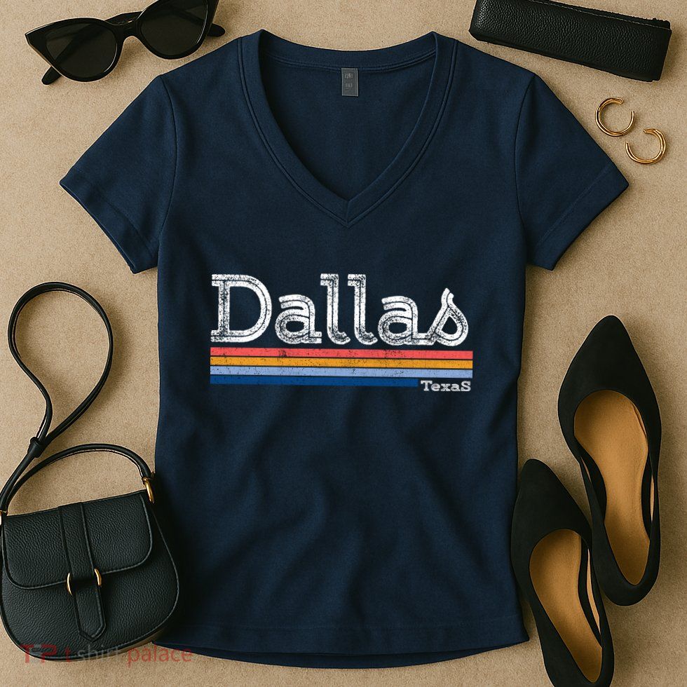 Retro Vintage 80s Style Dallas Texas Logo Women's V-Neck T-Shirt