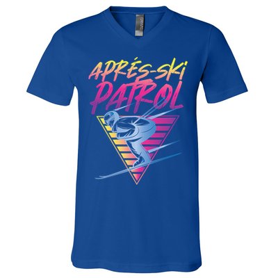 Retro Vintage 80s Apres Ski Patrol Funny Gift V-Neck T-Shirt