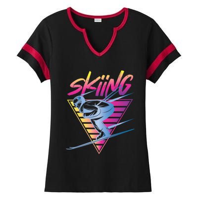 Retro Vintage 80s Ski Skiing Funny Ski Trip Skier Skiing Ladies Halftime Notch Neck Tee