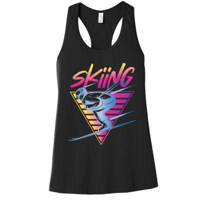 Retro Vintage 80s Ski Skiing Funny Ski Trip Skier Skiing Women's Racerback Tank