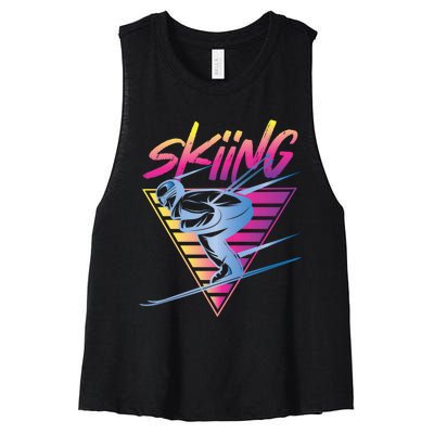 Retro Vintage 80s Ski Skiing Funny Ski Trip Skier Skiing Women's Racerback Cropped Tank