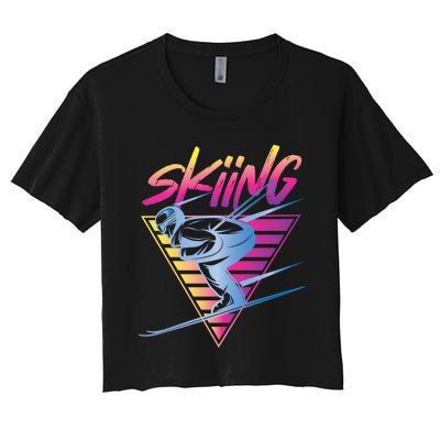 Retro Vintage 80s Ski Skiing Funny Ski Trip Skier Skiing Women's Crop Top Tee