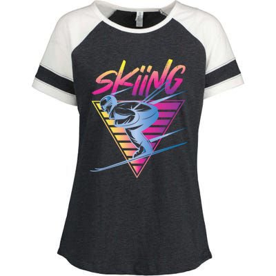 Retro Vintage 80s Ski Skiing Funny Ski Trip Skier Skiing Enza Ladies Jersey Colorblock Tee