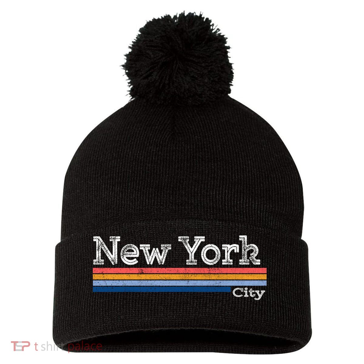Retro Vintage 80s Style New York City Logo Pom Pom 12in Knit Beanie