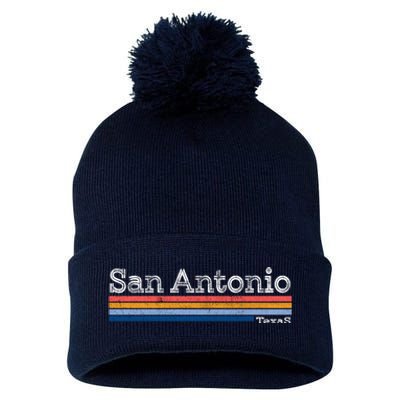 Retro Vintage 80s Style San Antonio Texas Logo Pom Pom 12in Knit Beanie