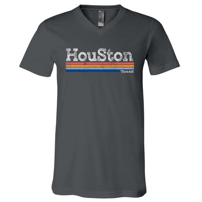 Retro Vintage 80s Style Houston Texas Logo V-Neck T-Shirt