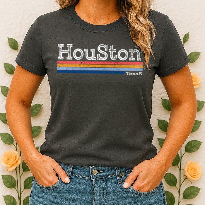 Retro Vintage 80s Style Houston Texas Logo Womens T-Shirt