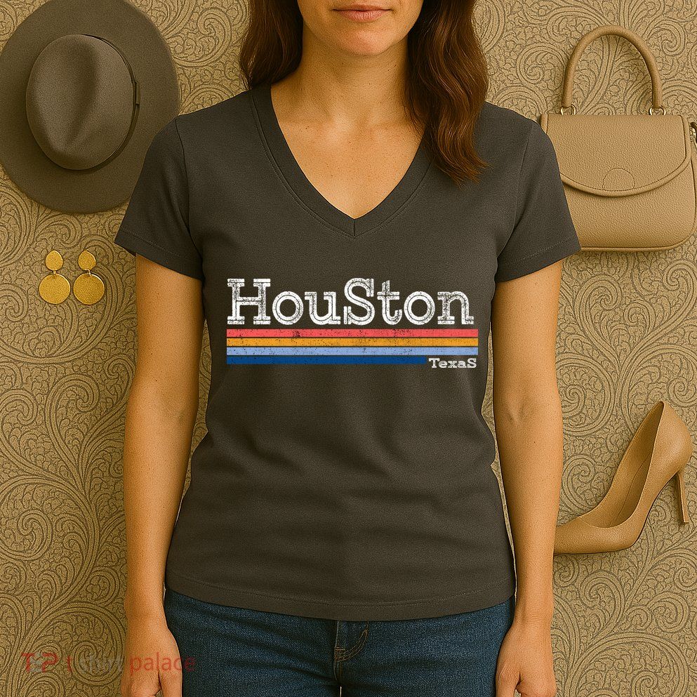 Retro Vintage 80s Style Houston Texas Logo Women's V-Neck T-Shirt