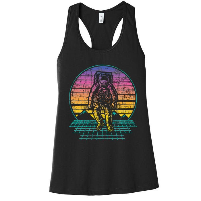 Retro Vintage Astronaut Spaceman Universe Planets Galaxy Women's Racerback Tank