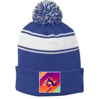 Retro Vintage Aesthetic Blueberry Gift Stripe Pom Pom Beanie