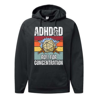 Retro Vintage Adhd&D Roll For Concentration Performance Fleece Hoodie