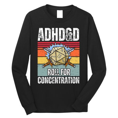 Retro Vintage Adhd&D Roll For Concentration Long Sleeve Shirt