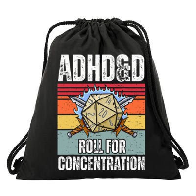 Retro Vintage Adhd&D Roll For Concentration Drawstring Bag