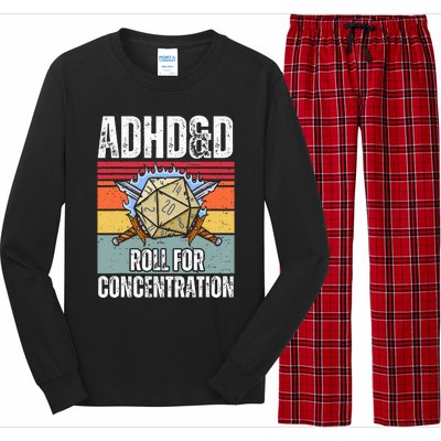 Retro Vintage Adhd&D Roll For Concentration Long Sleeve Pajama Set