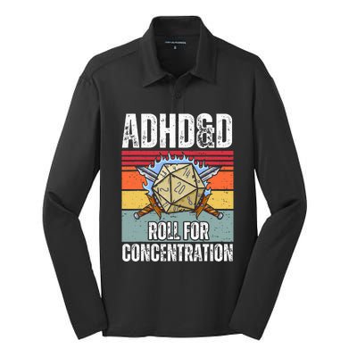 Retro Vintage Adhd&D Roll For Concentration Silk Touch Performance Long Sleeve Polo