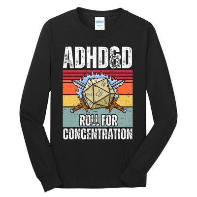 Retro Vintage Adhd&D Roll For Concentration Tall Long Sleeve T-Shirt