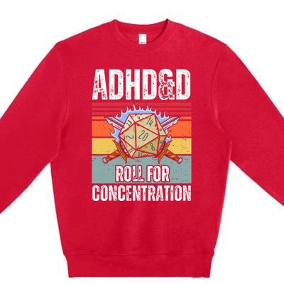 Retro Vintage Adhd&D Roll For Concentration Premium Crewneck Sweatshirt