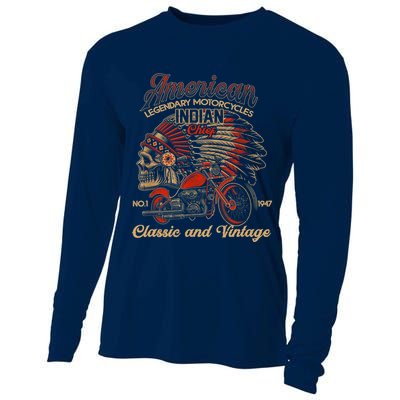 Retro Vintage American Motorcycle Indian for Old Biker Funny Cooling Performance Long Sleeve Crew