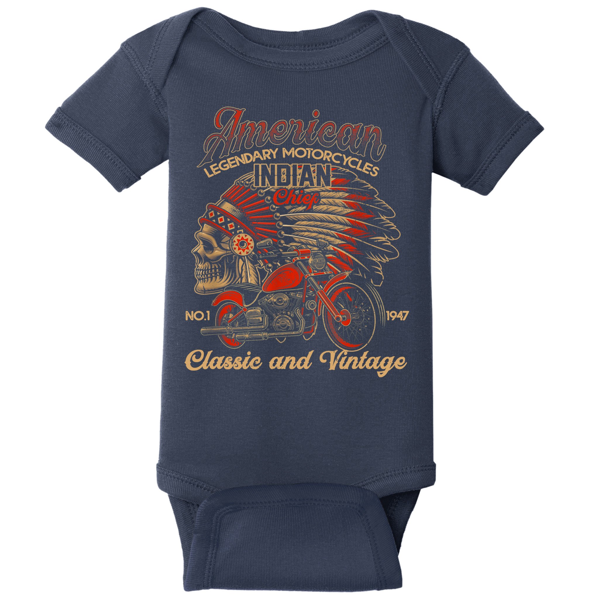 Retro Vintage American Motorcycle Indian for Old Biker Funny Baby Bodysuit