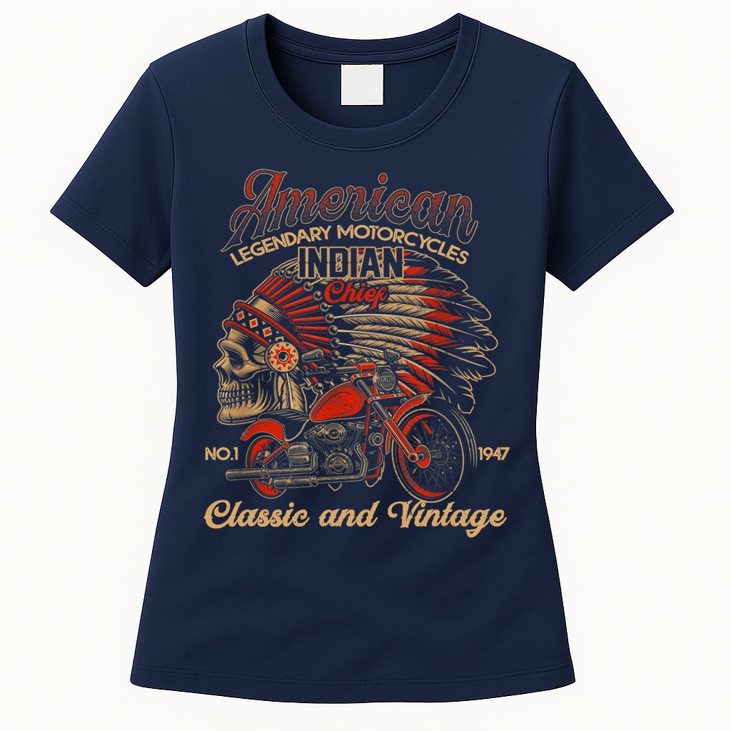 Retro Vintage American Motorcycle Indian for Old Biker Funny Womens T-Shirt
