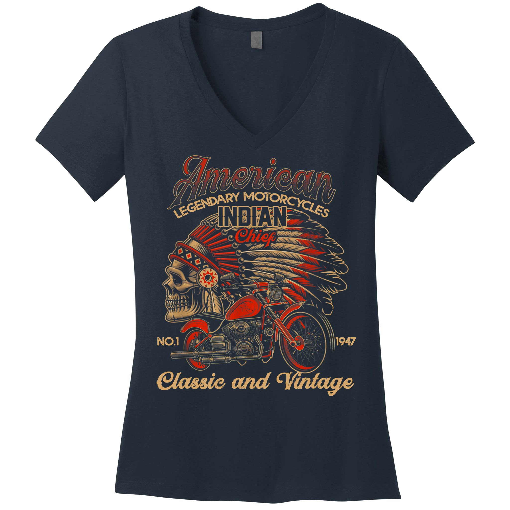 Retro Vintage American Motorcycle Indian for Old Biker Funny Women's V-Neck T-Shirt