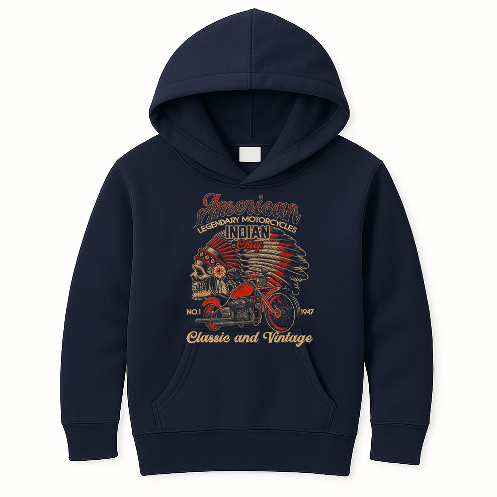 Retro Vintage American Motorcycle Indian for Old Biker Funny Kids Hoodie